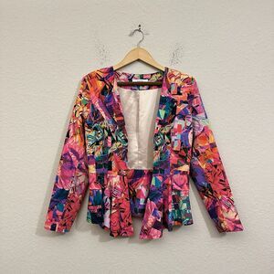 NWOT NAVEN Multicolor Printed Peplum Blazer Jacket Open Front USA MADE